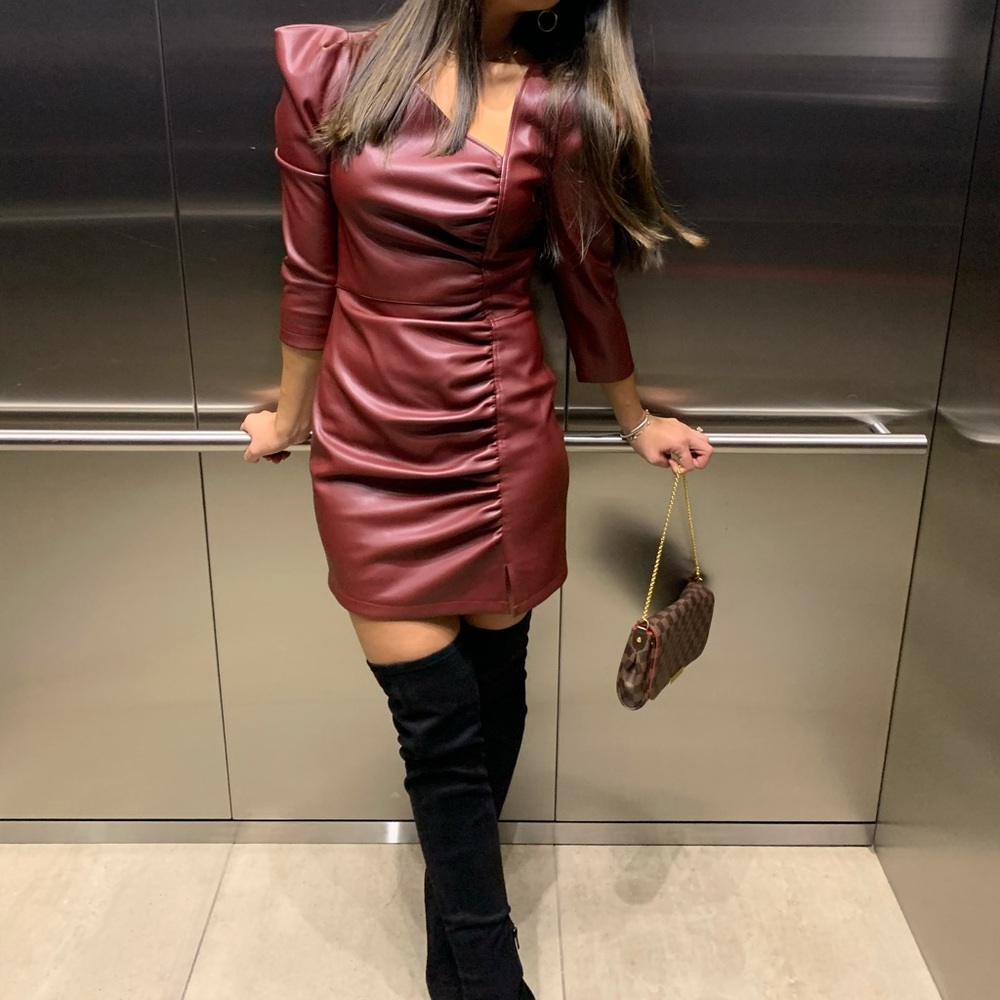 Maroon Faux Leather Zara Dress